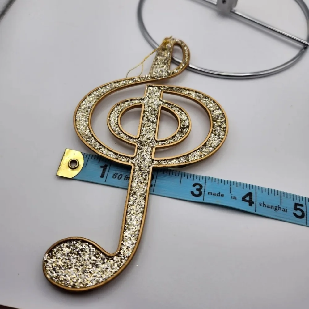 Christmas Ornament, Set of 6 Musical Themed, Gold glitter